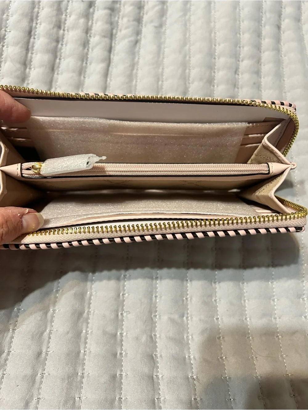 Michael Kors Pink Pebbled Leather Zip Wallet with Gold Logo